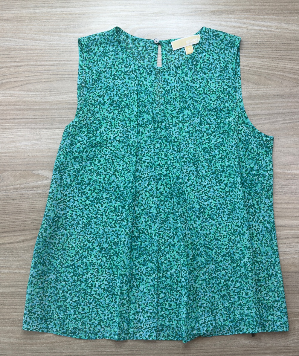 Michael Kors Women's Sleeveless Blouse Green Size Medium Animal Print Pleated